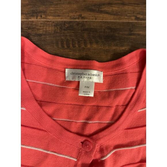 Christopher Banks Striped Knit 3/4Sleeve Cardigan Sweater Sz. M Coral - Picture 3 of 4